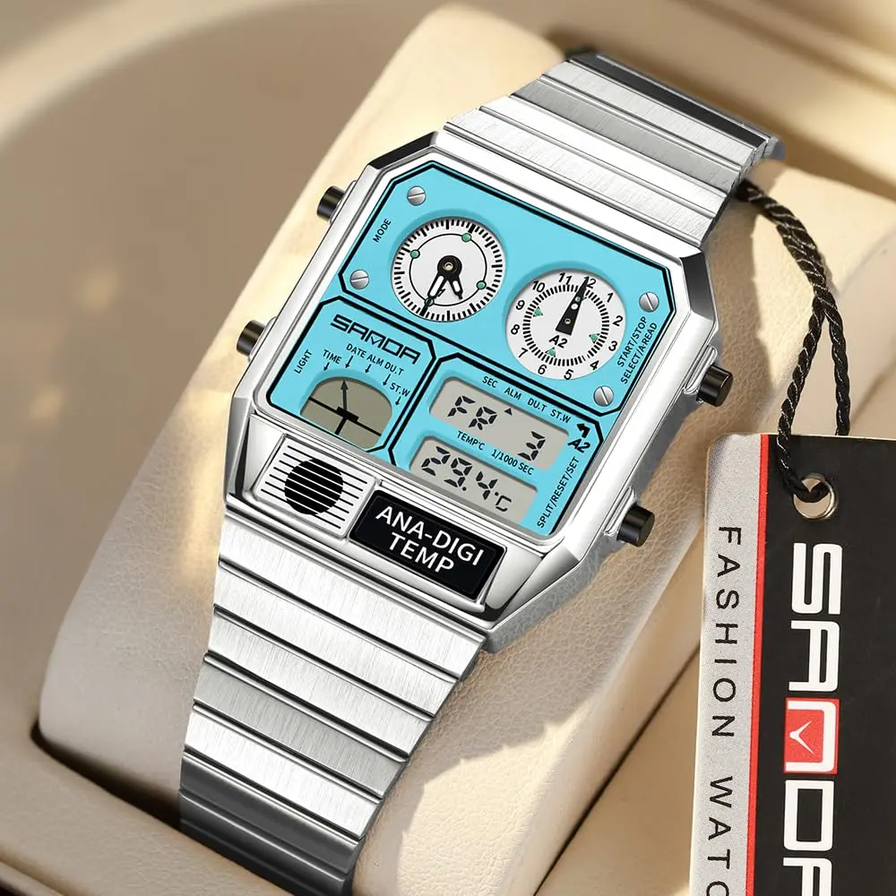 MASTOP Retro Square Analog-Digital Watch with Temperature Display 37mm Case | 50M Waterproof Multifunction Watch - view 2