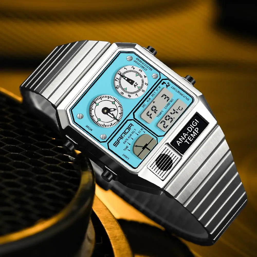 MASTOP Retro Square Analog-Digital Watch with Temperature Display 37mm Case | 50M Waterproof Multifunction Watch - view 3
