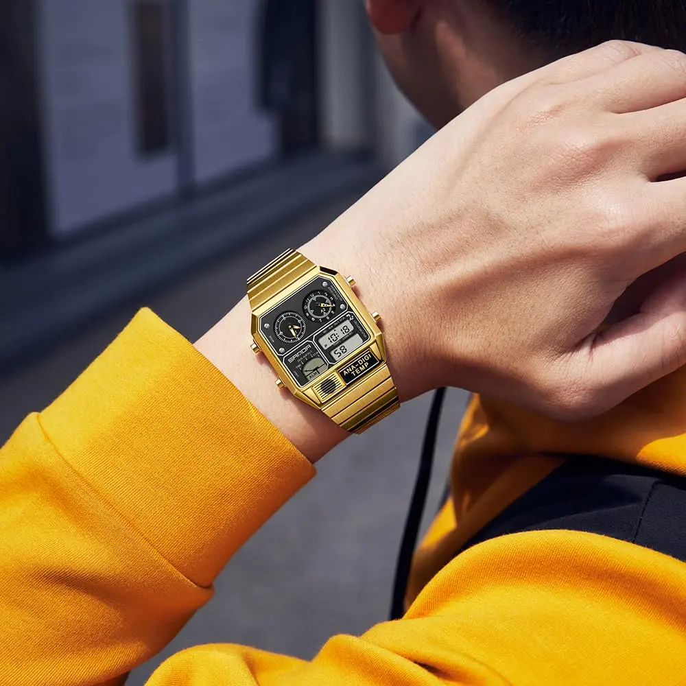 MASTOP Retro Square Digital Watch with Temperature Display 37mm | Analog-Digital Multifunction - view 4