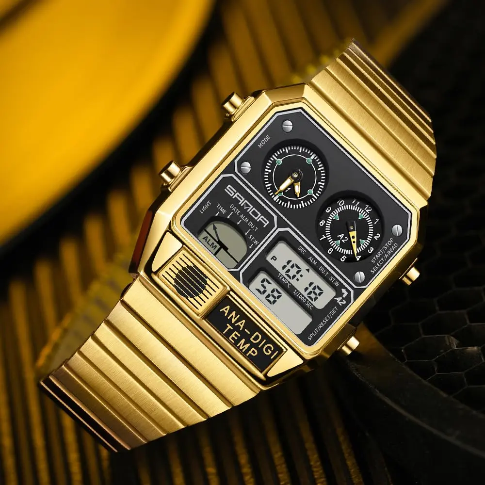 MASTOP Retro Square Digital Watch with Temperature Display 37mm | Analog-Digital Multifunction - view 6