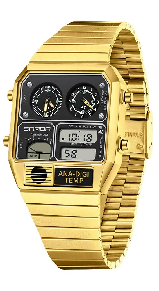 MASTOP Retro Square Digital Watch with Temperature Display 37mm | Analog-Digital Multifunction - main product image