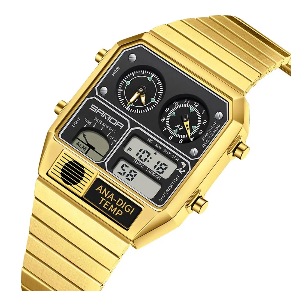 MASTOP Retro Square Digital Watch with Temperature Display 37mm | Analog-Digital Multifunction - view 8