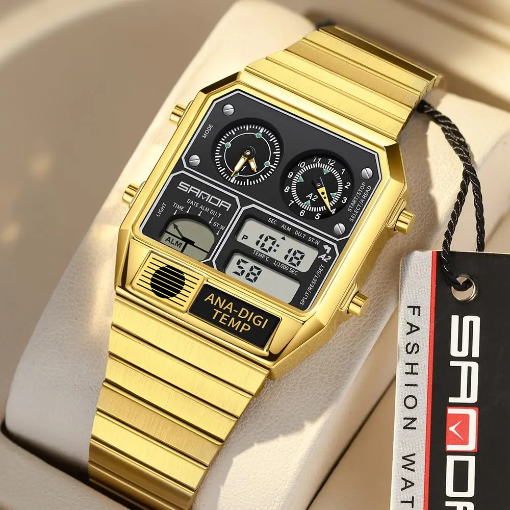 MASTOP Retro Square Digital Watch with Temperature Display 37mm | Analog-Digital Multifunction - view 9