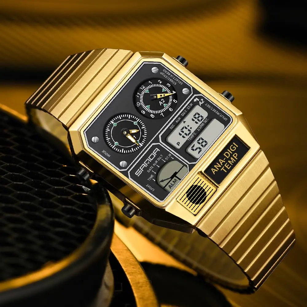MASTOP Retro Square Digital Watch with Temperature Display 37mm | Analog-Digital Multifunction - view 3