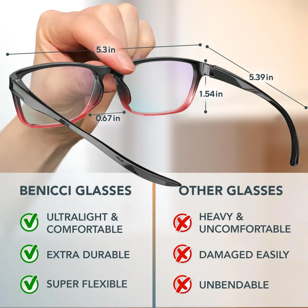 Benicci Blue Light Blocking Glasses for Men & Women, Clear Lenses, Unisex Wayfarer Style | Blocks 99% Blue Light - view 4