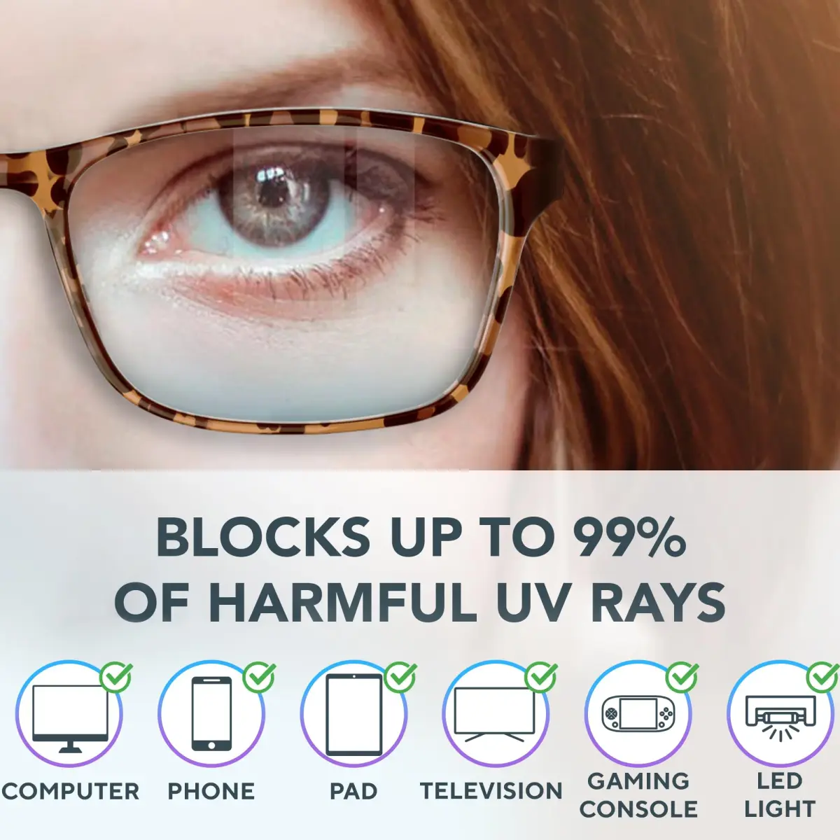 Benicci Blue Light Blocking Glasses for Men & Women | Classic Havana Style, TR90 Frame, 135mm Frame Width - view 2