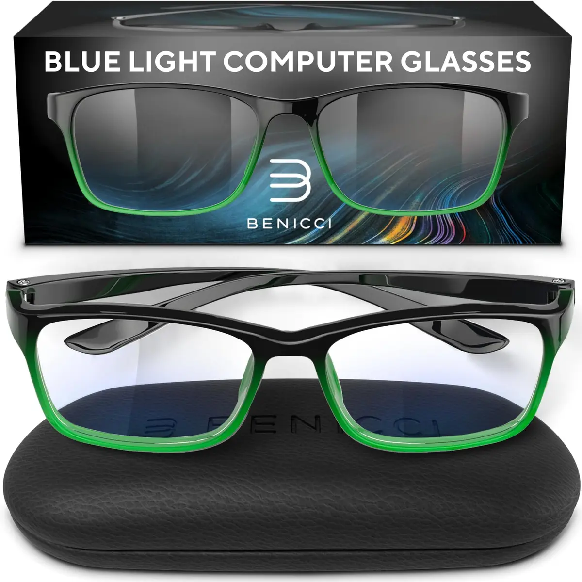 Benicci Blue Light Blocking Glasses for Men & Women | TR90 Plastic Frame, Clear Lenses | Unisex, Lightweight, Includes Case - main product image