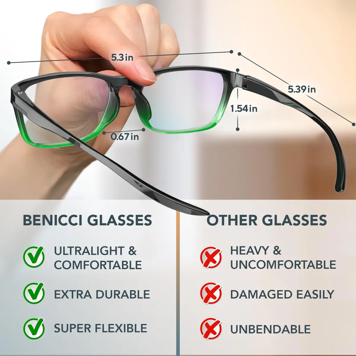 Benicci Blue Light Blocking Glasses for Men & Women | TR90 Plastic Frame, Clear Lenses | Unisex, Lightweight, Includes Case - view 4