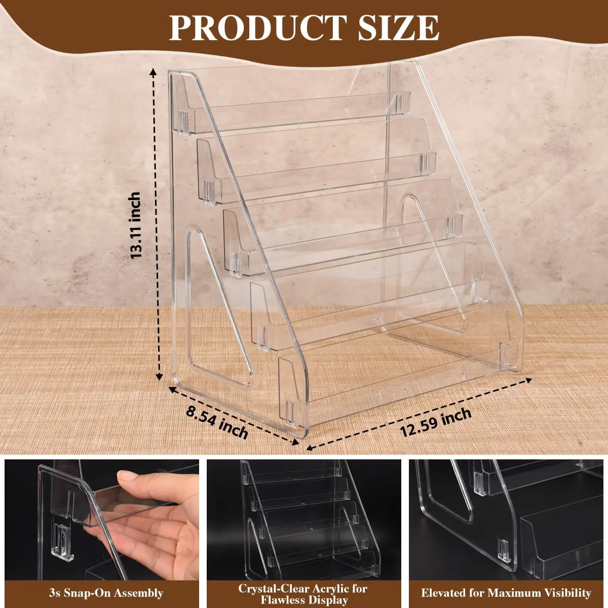 CELSOL Elevated 5 Tier Clear Acrylic Card Display Stand | 35.2 cm (13.1 in) Height, 23.8 cm (12.6 in) Width - view 2