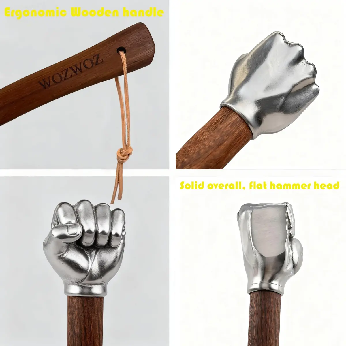 WOZWOZ Fist Hammer Tool 2 Lbs Stainless Steel & Wood | Heavy Duty Impact Tool - view 4