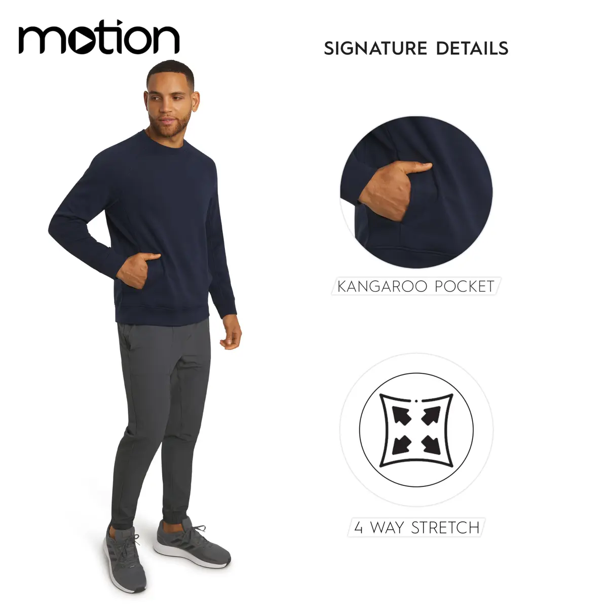 Motion Men's Regular Fit Heavyweight Bonded Fleece Sweatshirt, Navy, Medium | Durable Warmth & Versatility - view 5