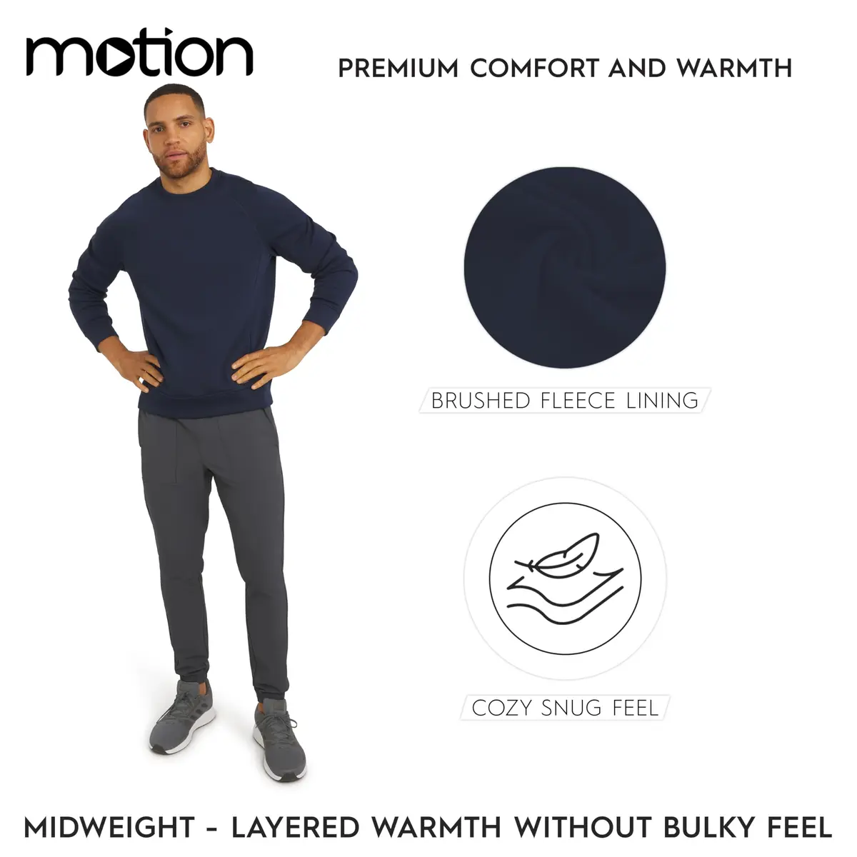 Motion Men's Regular Fit Heavyweight Bonded Fleece Sweatshirt, Navy, Medium | Durable Warmth & Versatility - view 2