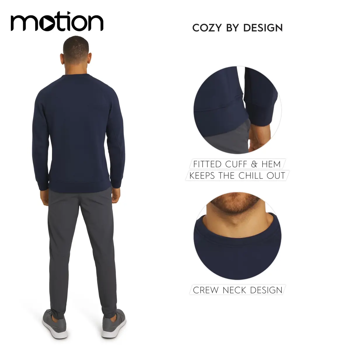 Motion Men's Regular Fit Heavyweight Bonded Fleece Sweatshirt, Navy, Medium | Durable Warmth & Versatility - view 3