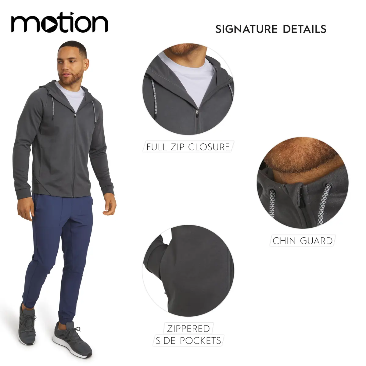 Motion Men's Regular Fit Active Heavyweight Jacquard Mesh Full Zip Hoodie, Charcoal, Medium | Performance & Style - view 5