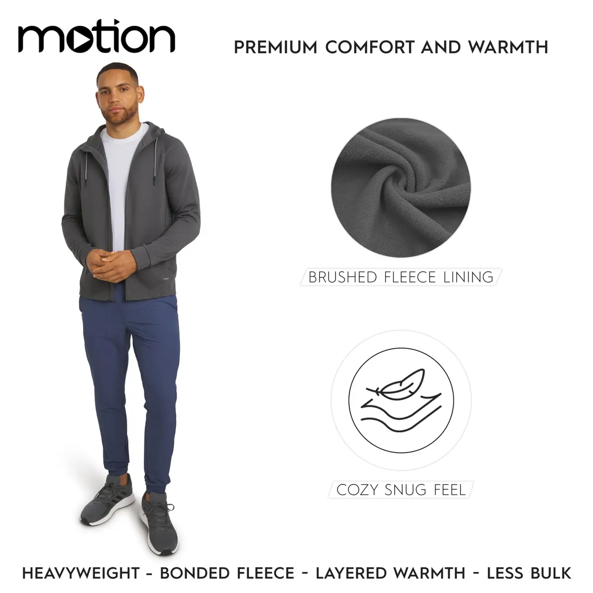 Motion Men's Regular Fit Active Heavyweight Jacquard Mesh Full Zip Hoodie, Charcoal, Medium | Performance & Style - view 2