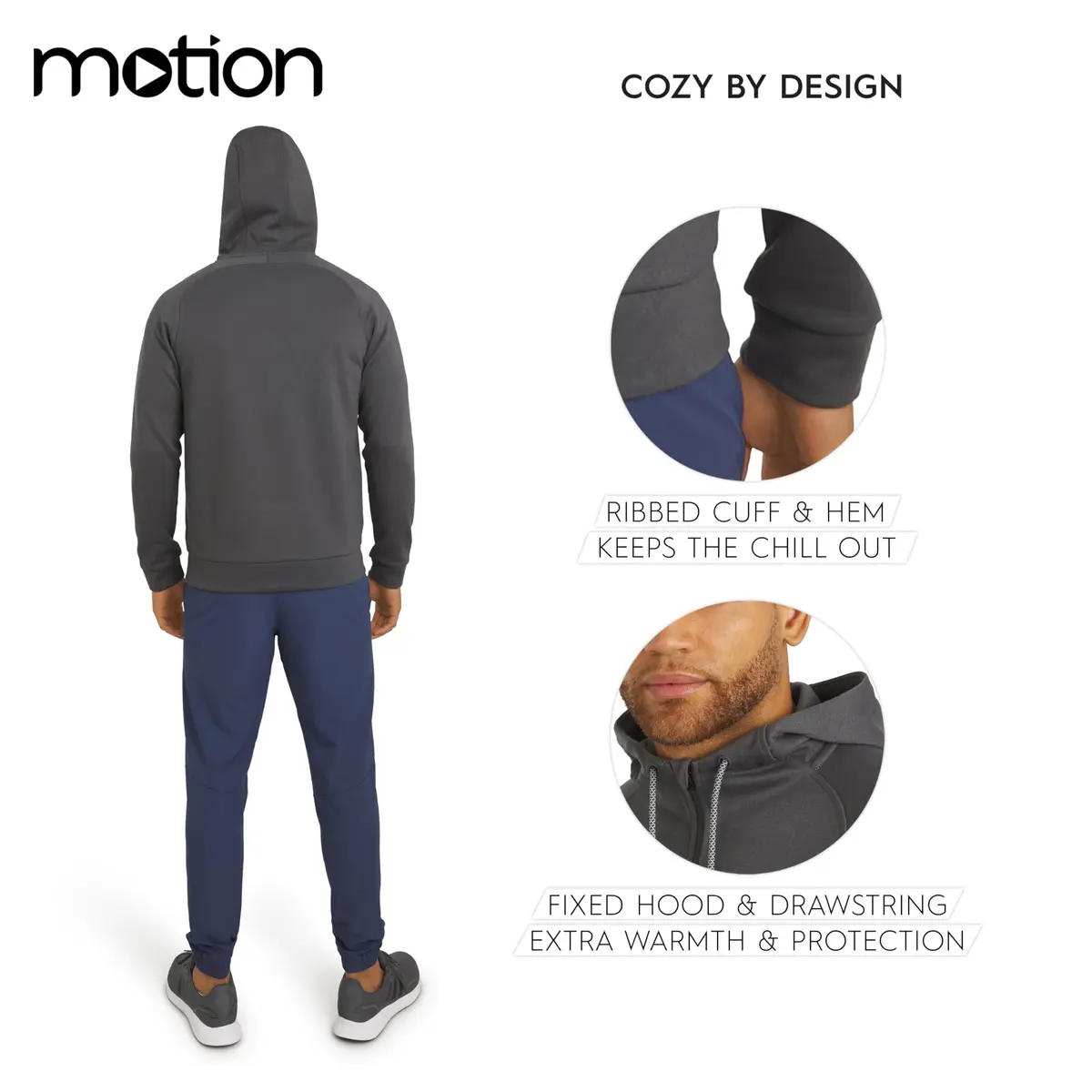 Motion Men's Regular Fit Active Heavyweight Jacquard Mesh Full Zip Hoodie, Charcoal, Medium | Performance & Style - view 3
