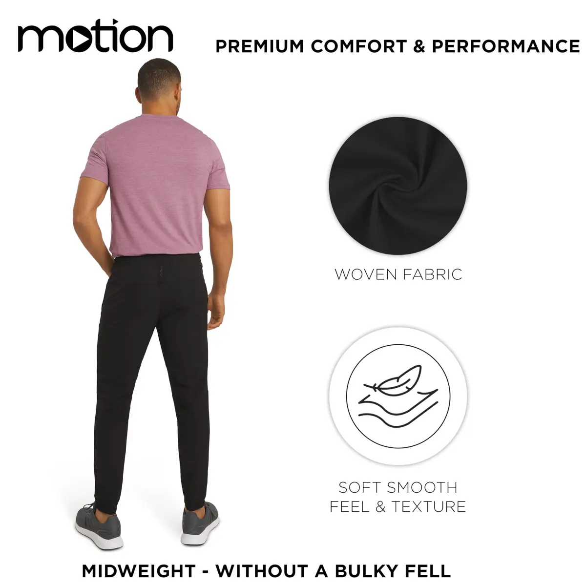 Motion Men's Regular Fit Active Performance Midweight Woven Jogger Pants, Black Onyx, X-Large | Breathable, Durable & Comfortable - view 2