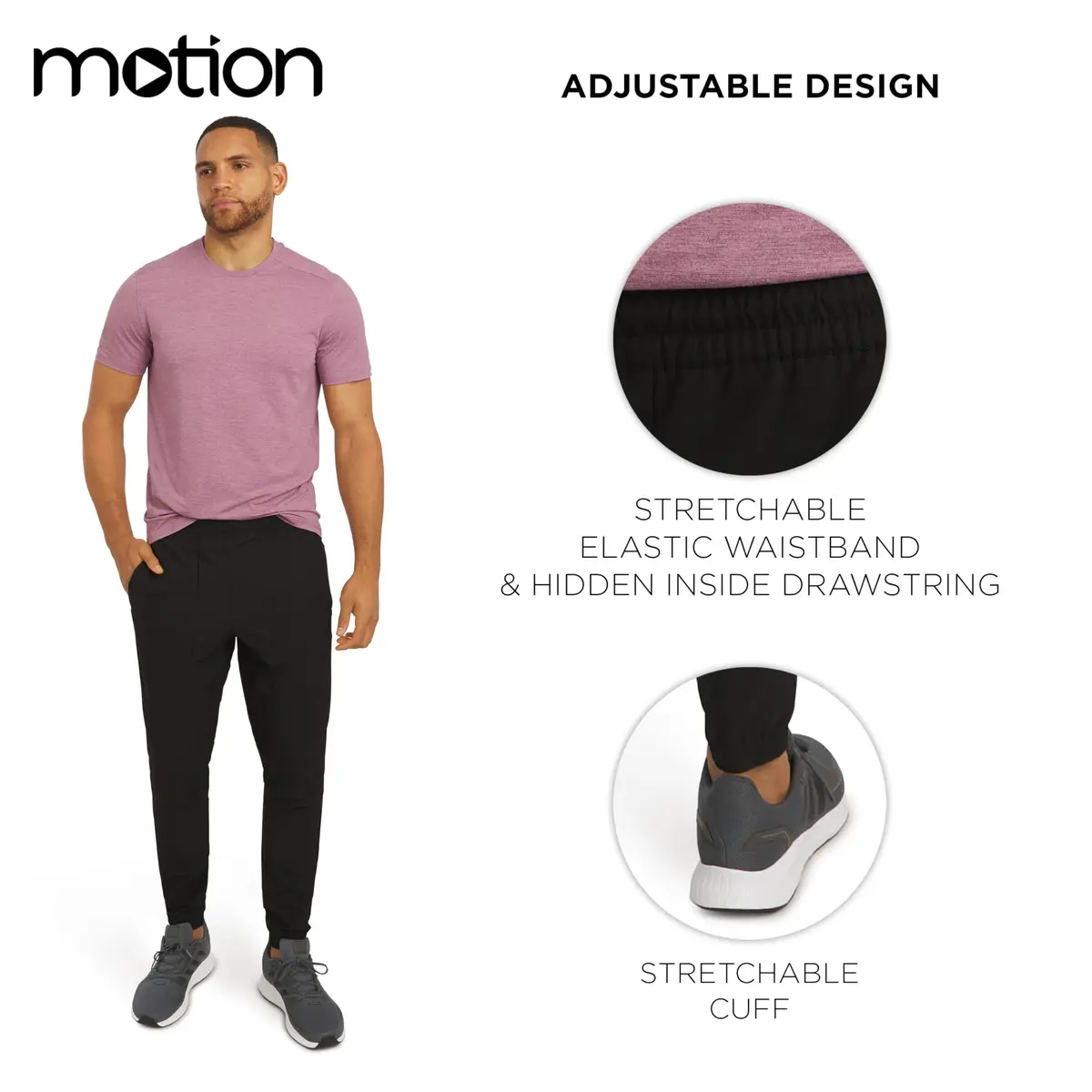Motion Men's Regular Fit Active Performance Midweight Woven Jogger Pants, Black Onyx, X-Large | Breathable, Durable & Comfortable - view 4