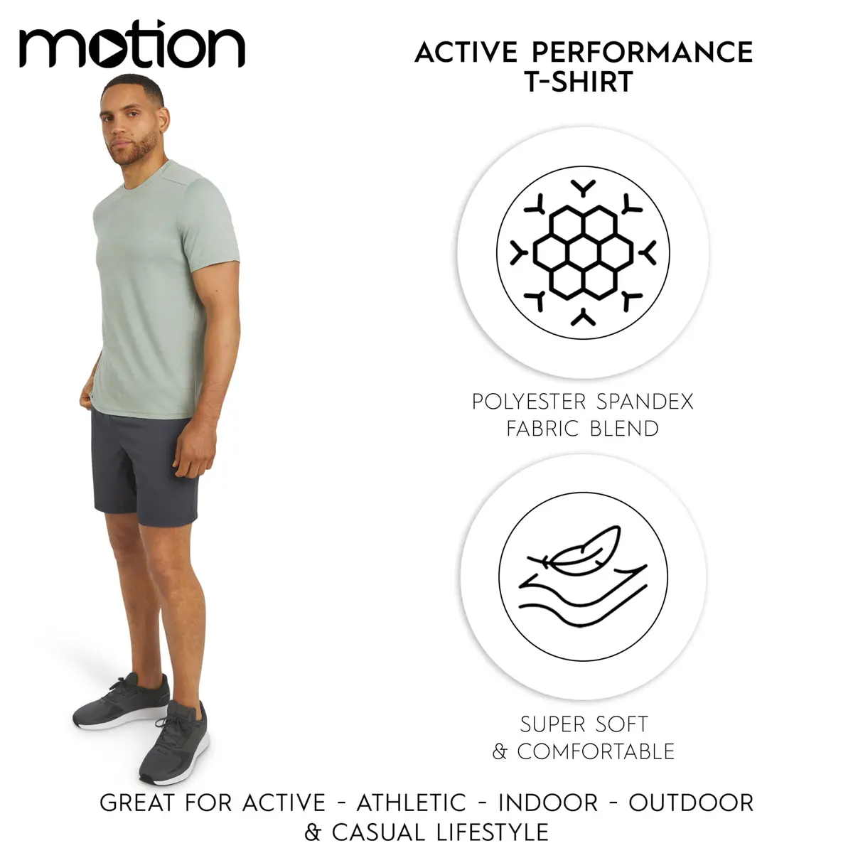 Motion Men's Slim Fit Tee Active Performance Super Soft Stretchable T-Shirt, Dusty Palm, Large - view 3