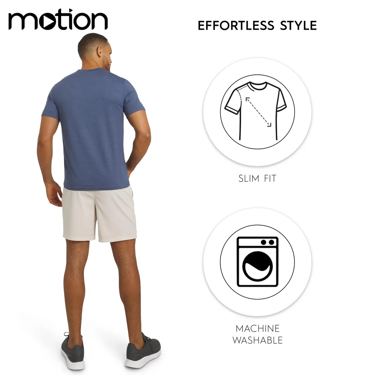 Motion Men's Slim Fit Tee Active Performance Super Soft Stretchable T-Shirt, Vintage Indigo, Large | Lightweight, Breathable & Flex Support - view 6