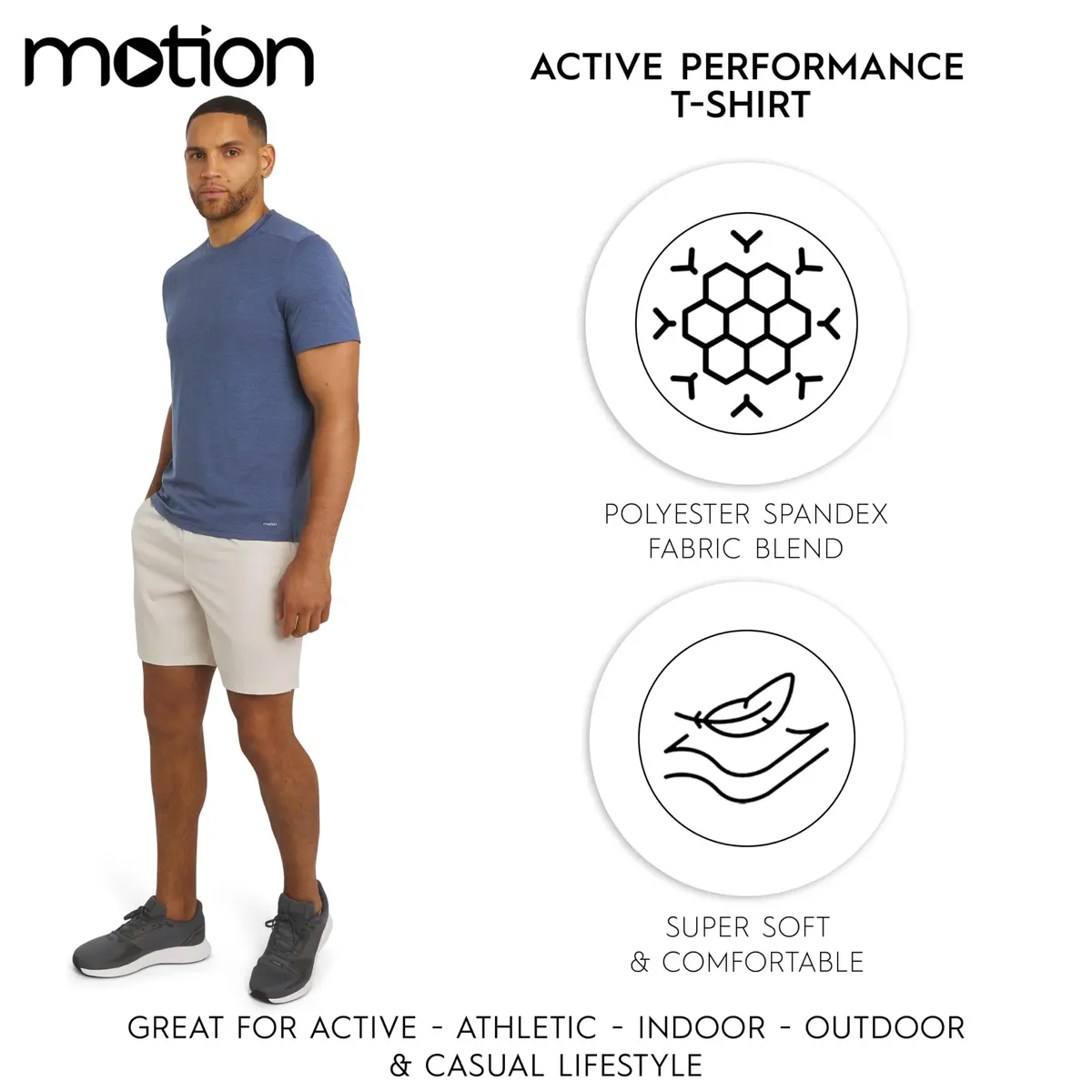 Motion Men's Slim Fit Tee Active Performance Super Soft Stretchable T-Shirt, Vintage Indigo, Large | Lightweight, Breathable & Flex Support - view 2