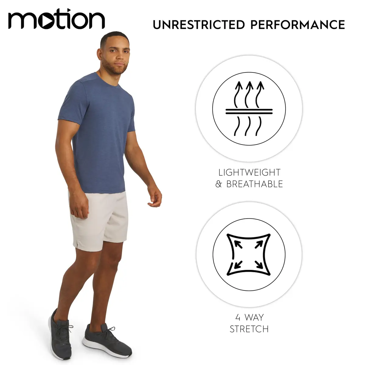 Motion Men's Slim Fit Tee Active Performance Super Soft Stretchable T-Shirt, Vintage Indigo, Large | Lightweight, Breathable & Flex Support - view 3