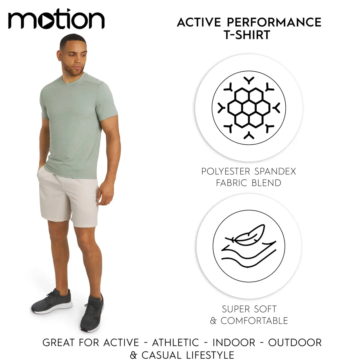 Motion Men's Slim Fit Tee Active Performance and Everyday Super Soft Stretchable T-Shirt, Dusty Palm, Medium - view 2