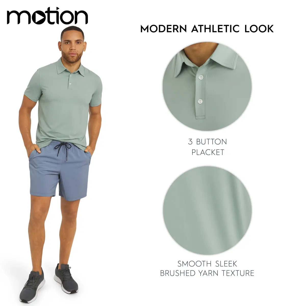 Motion Men's Slim Fit Active Performance Polo Shirt Dusty Palm Large | Moisture-Wicking & Stretchable - view 5