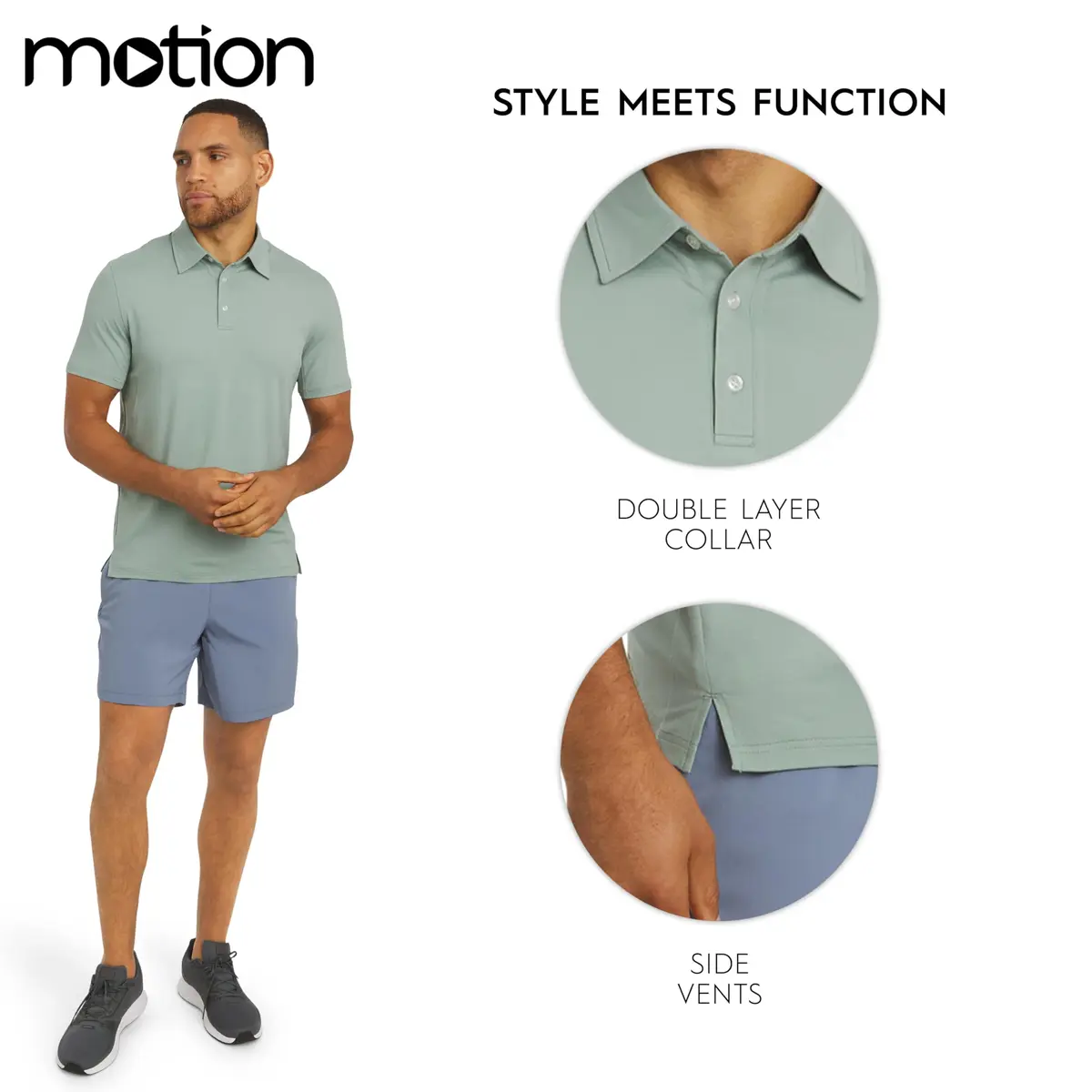 Motion Men's Slim Fit Active Performance Polo Shirt Dusty Palm Large | Moisture-Wicking & Stretchable - view 6