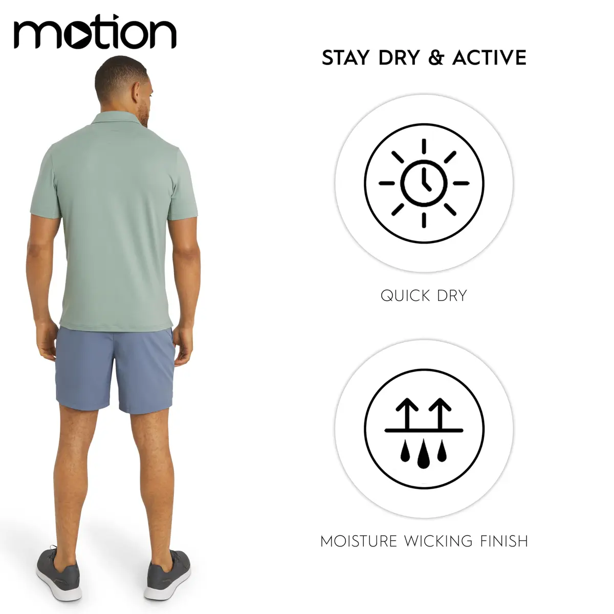 Motion Men's Slim Fit Active Performance Polo Shirt Dusty Palm Large | Moisture-Wicking & Stretchable - view 4
