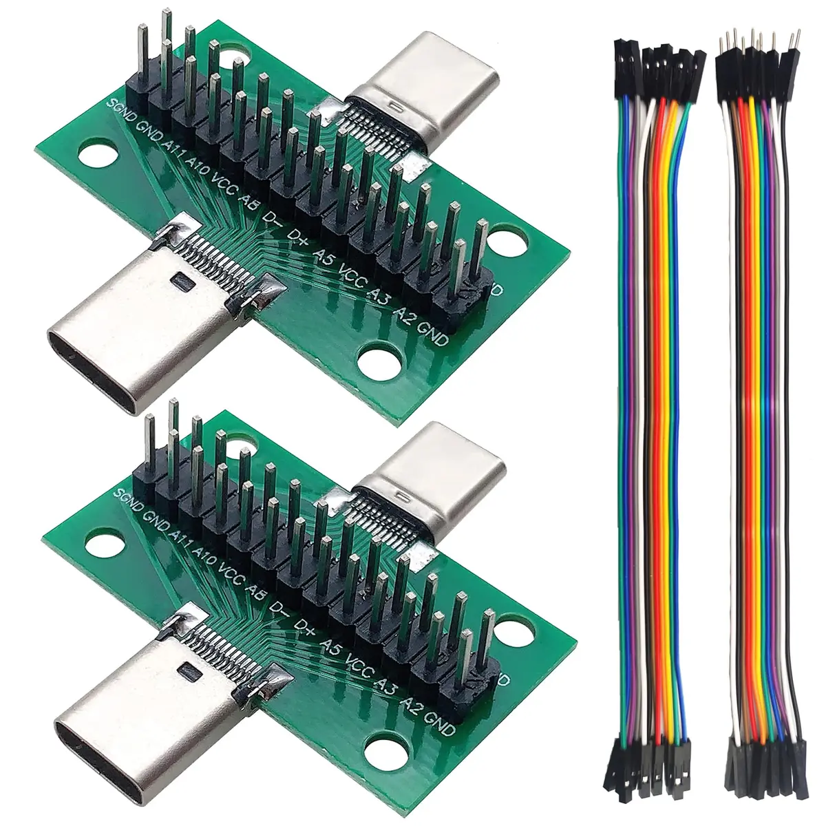 minidodoca USB 3.1 Type-C Male to Female Test Board 24 Pins | PCB Connector for Data Transfer - 2 pcs - main product image