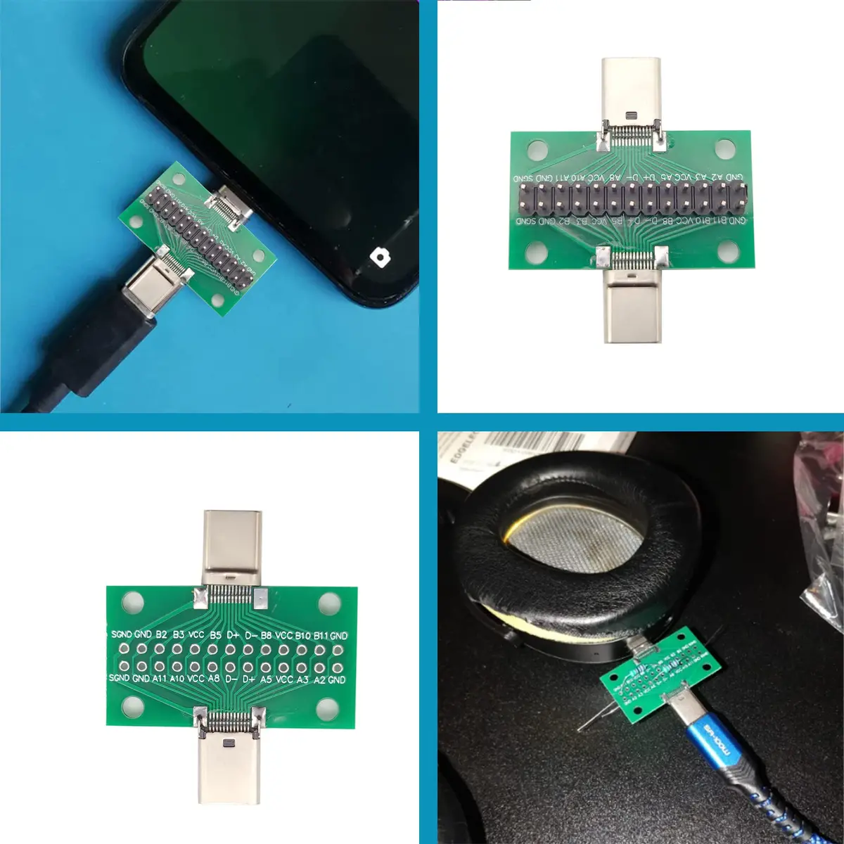 minidodoca USB 3.1 Type-C Male to Female Test Board 24 Pins | PCB Connector for Data Transfer - 2 pcs - view 5