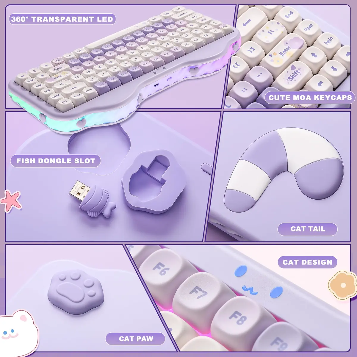 YUNZII C75 Cute 75% Wireless Mechanical Keyboard Purple Milk V2 Switch | 84-Key Compact Layout with RGB Backlighting - view 8