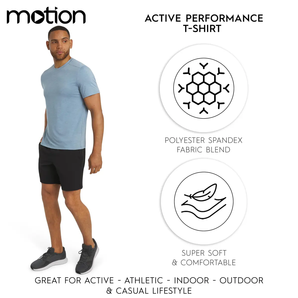 Motion Men's Slim Fit Tee Active Performance Super Soft Stretchable T-Shirt, Belgian Blue - view 2