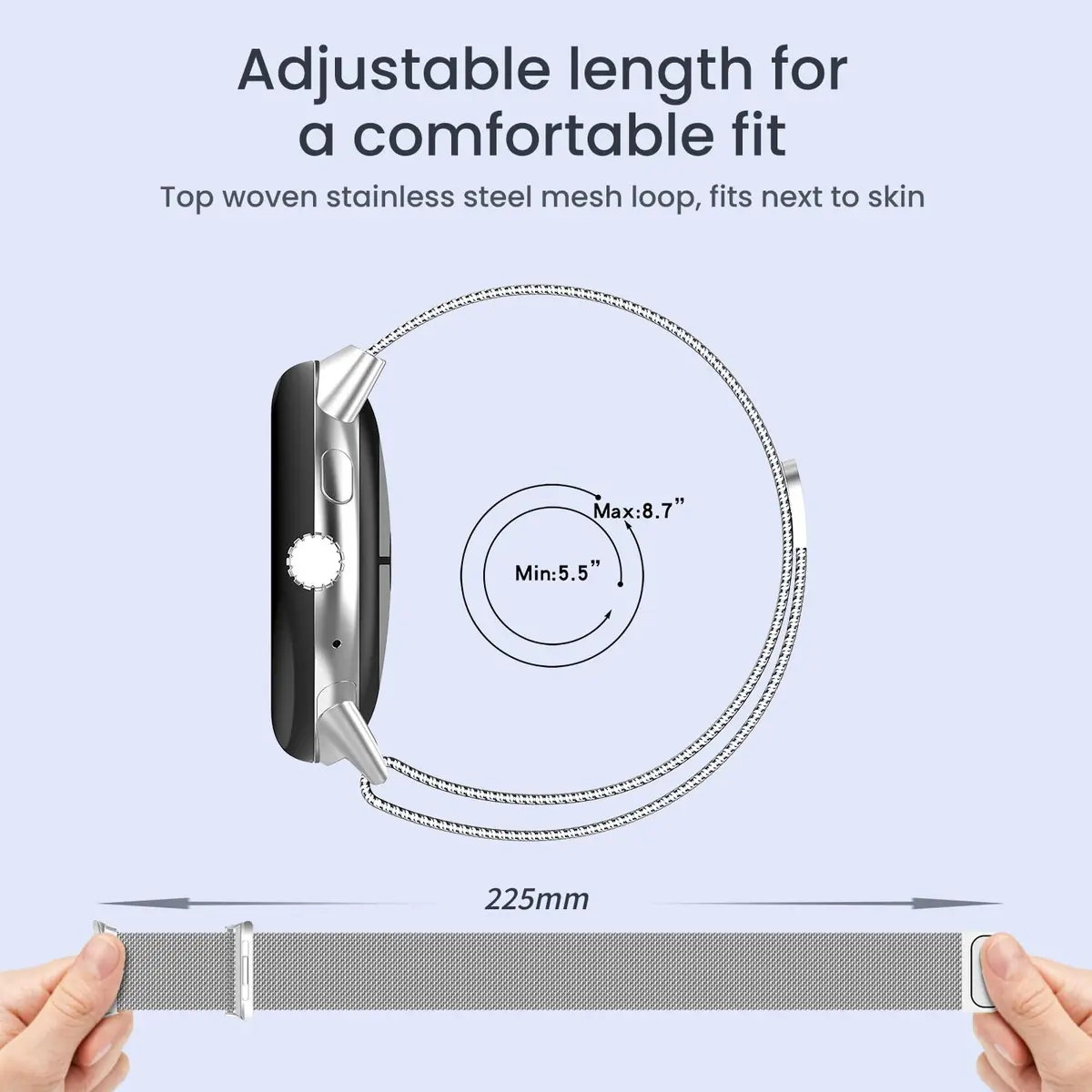 KONXISA Silver Stainless Steel Mesh Watch Band for Google Pixel Watch 5/4/3/2/1 41mm | Magnetic Closure - view 5