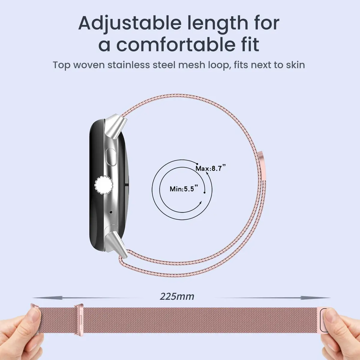 KONXISA Rose Pink Metal Sport Band for Google Pixel Watch 5/4/3 45mm | Magnetic Stainless Steel Mesh Strap - view 5