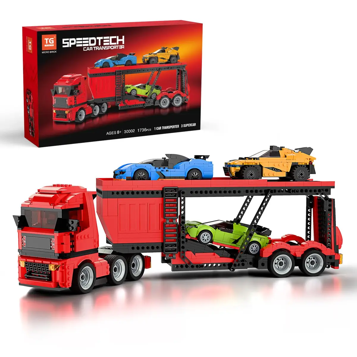 TG BLOCKS Micro Brick Car Transporter with 3 Sports Cars Building Set | 1736 PCS | Educational STEM Toy for Kids 3-12 - main product image