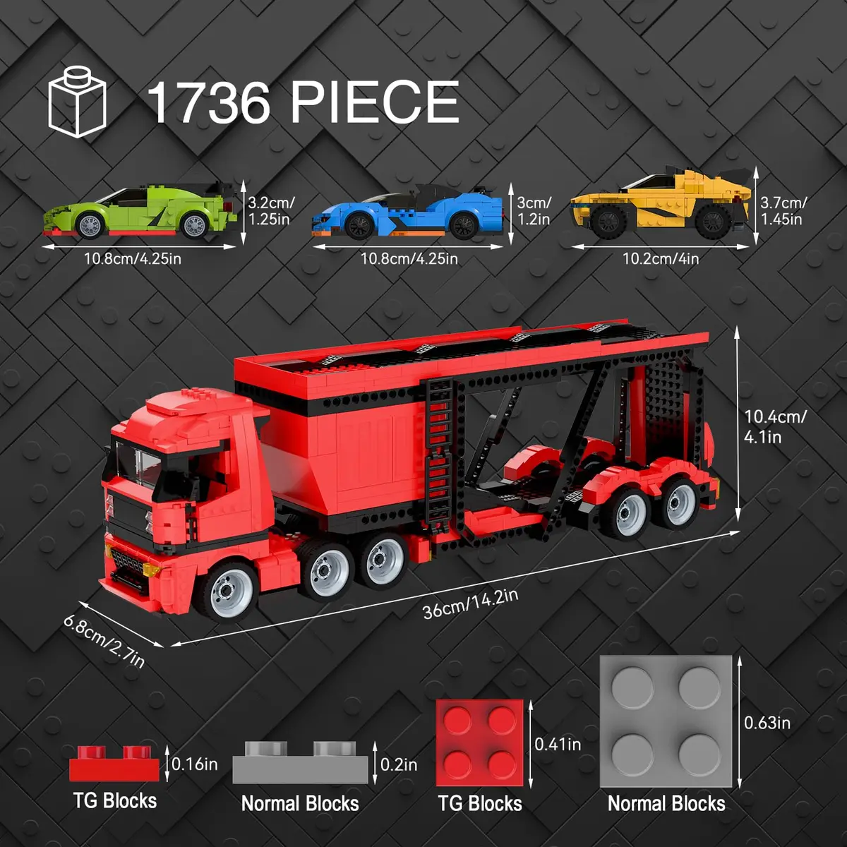 TG BLOCKS Micro Brick Car Transporter with 3 Sports Cars Building Set | 1736 PCS | Educational STEM Toy for Kids 3-12 - view 2
