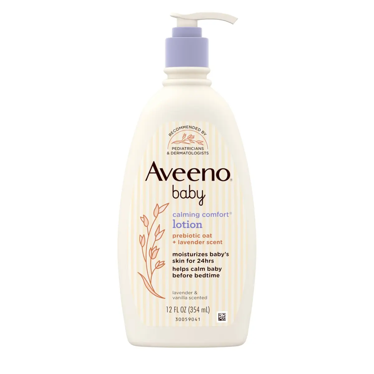 Aveeno Baby Calming Comfort Moisturizing Body Lotion with Lavender & Vanilla, 355ml (12 fl. oz) | Gentle, Non-Greasy, 24-Hour Hydration - main product image