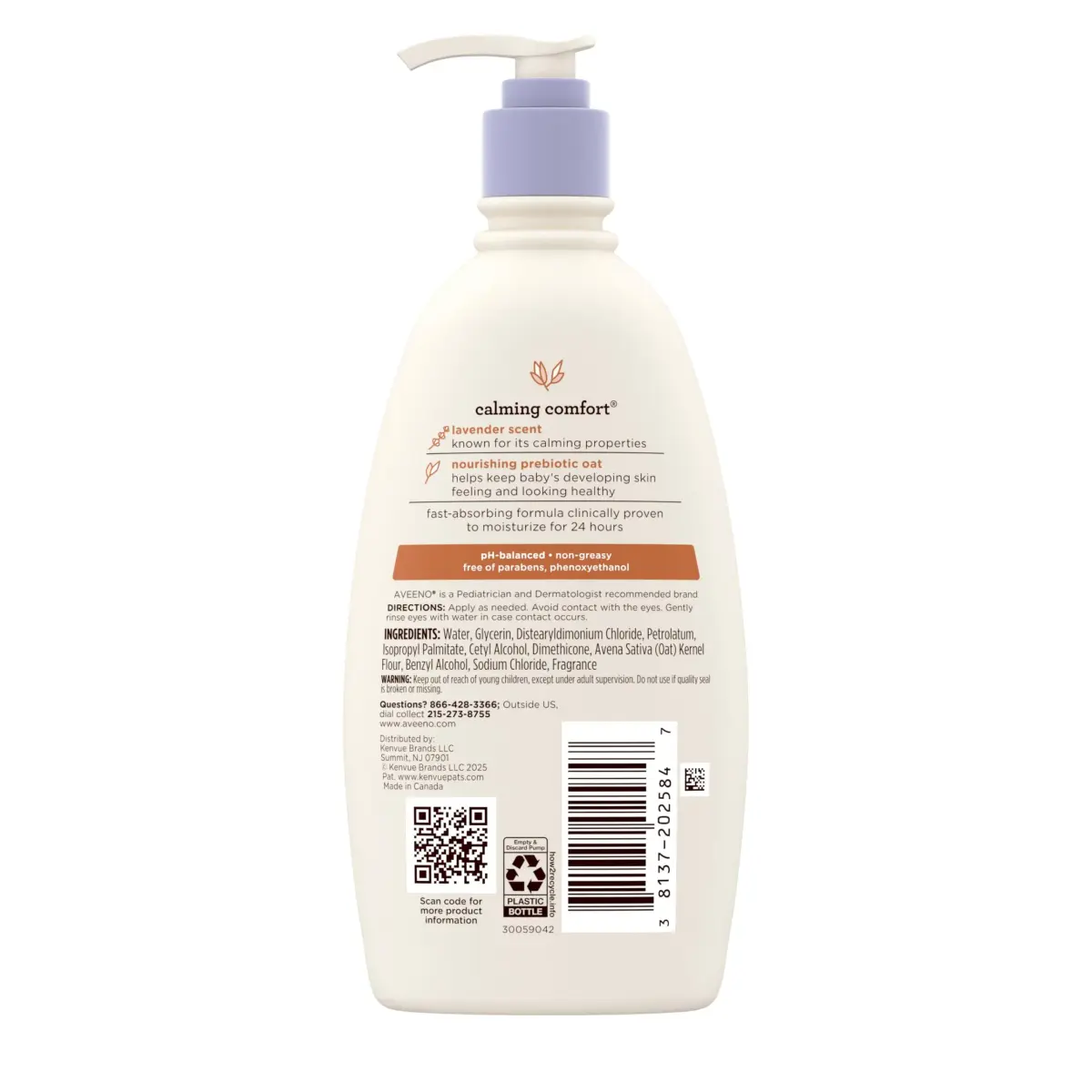 Aveeno Baby Calming Comfort Moisturizing Body Lotion with Lavender & Vanilla, 355ml (12 fl. oz) | Gentle, Non-Greasy, 24-Hour Hydration - view 6