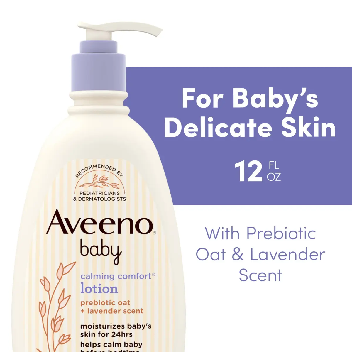Aveeno Baby Calming Comfort Moisturizing Body Lotion with Lavender & Vanilla, 355ml (12 fl. oz) | Gentle, Non-Greasy, 24-Hour Hydration - view 2