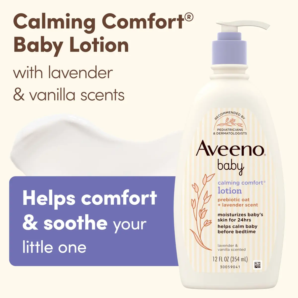 Aveeno Baby Calming Comfort Moisturizing Body Lotion with Lavender & Vanilla, 355ml (12 fl. oz) | Gentle, Non-Greasy, 24-Hour Hydration - view 4