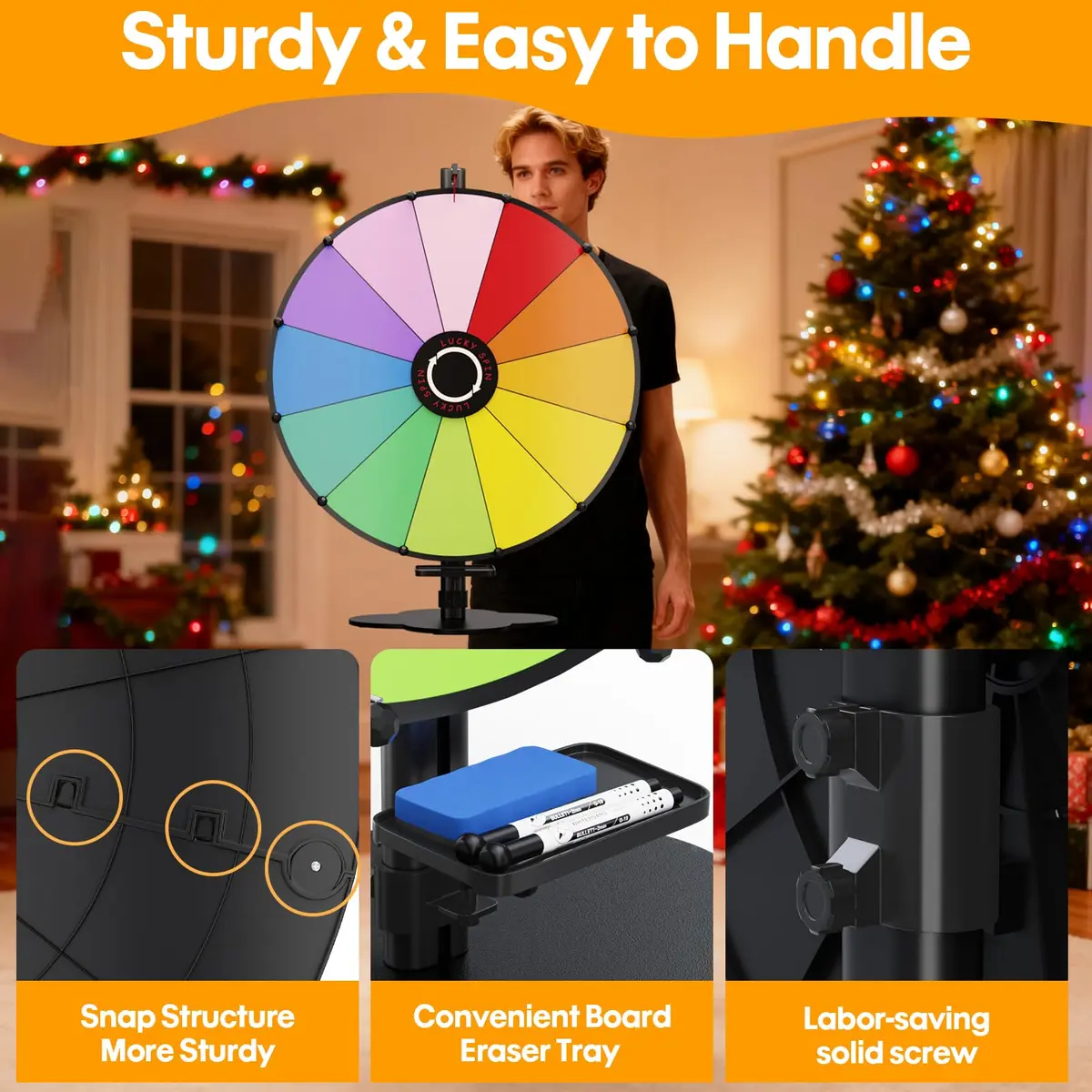 ORWOD 24-inch Tabletop Spinning Prize Wheel with Heavy-Duty Metal Stand | 12 Dry Erase Prize Slots - view 4