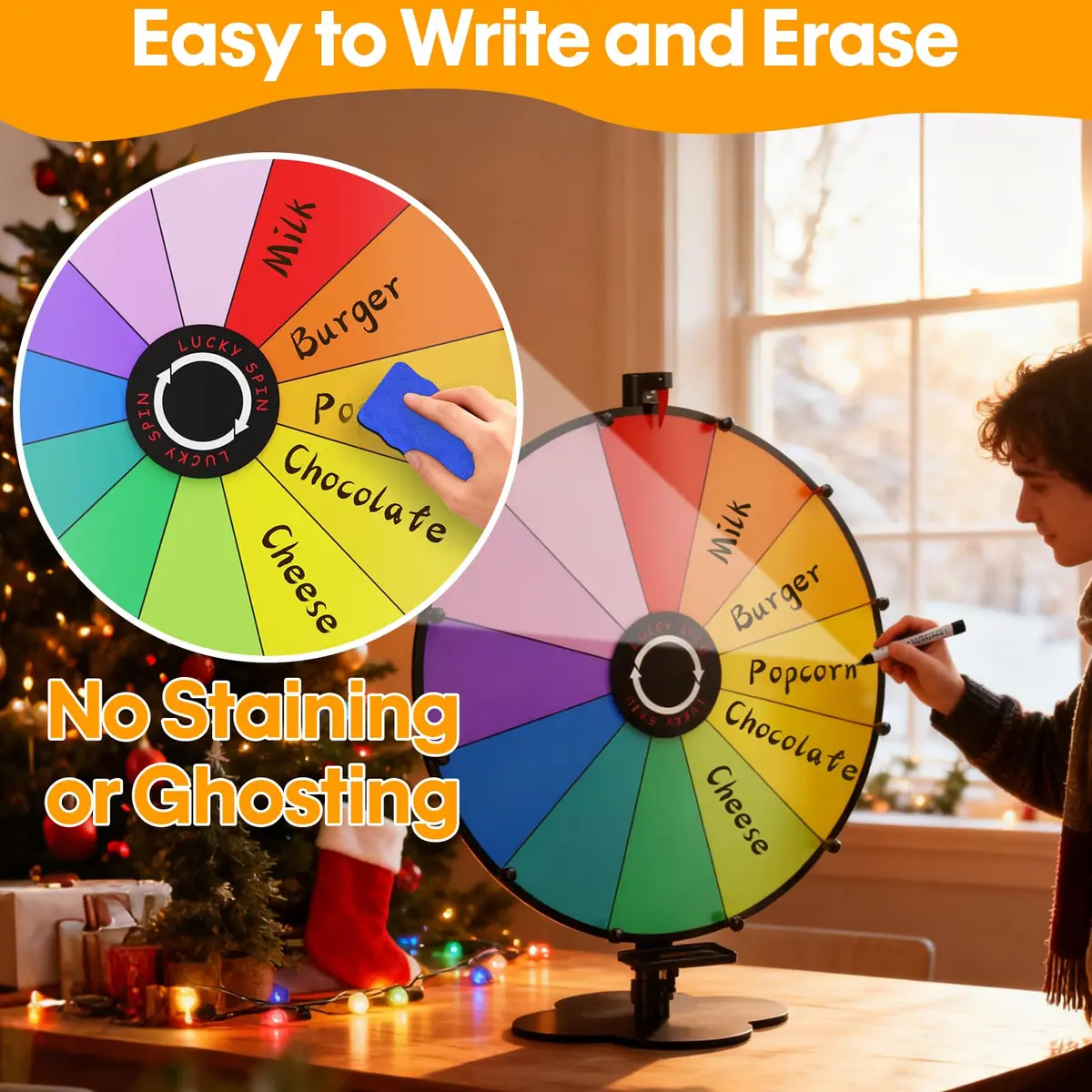 ORWOD 24-inch Tabletop Spinning Prize Wheel with Heavy-Duty Metal Stand | 12 Dry Erase Prize Slots - view 5