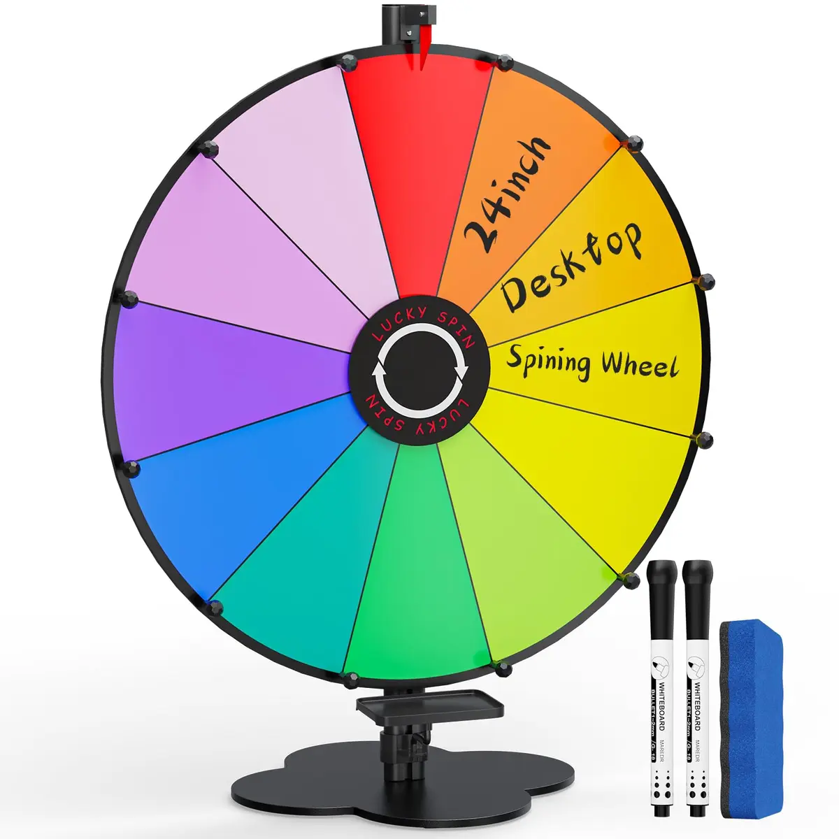 ORWOD 24-inch Tabletop Spinning Prize Wheel with Heavy-Duty Metal Stand | 12 Dry Erase Prize Slots - main product image