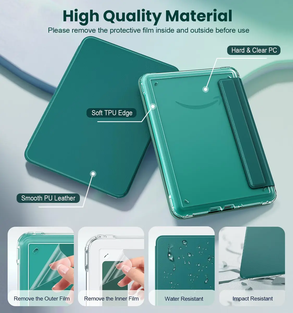 MoKo Magnetic Case for 7" Kindle Paperwhite 12th Gen & Colorsoft | Waterproof, Auto Wake/Sleep, Lightweight Jade Green - view 6