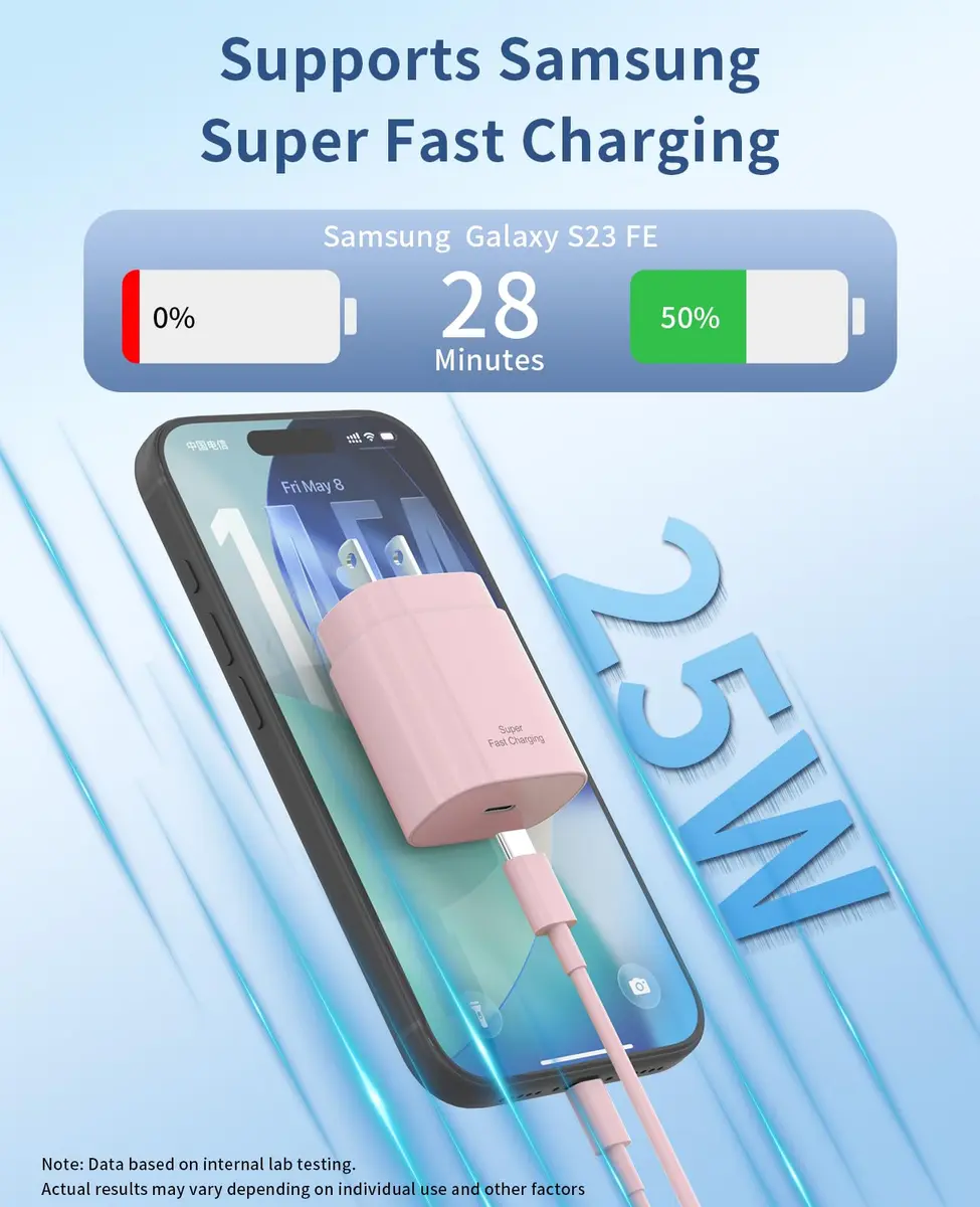 Qntry Type C Charger Fast Charging 2-Pack 25W | Super Fast USB C Adapter with 6Ft Cable for Samsung, Pixel, iPhone - view 2