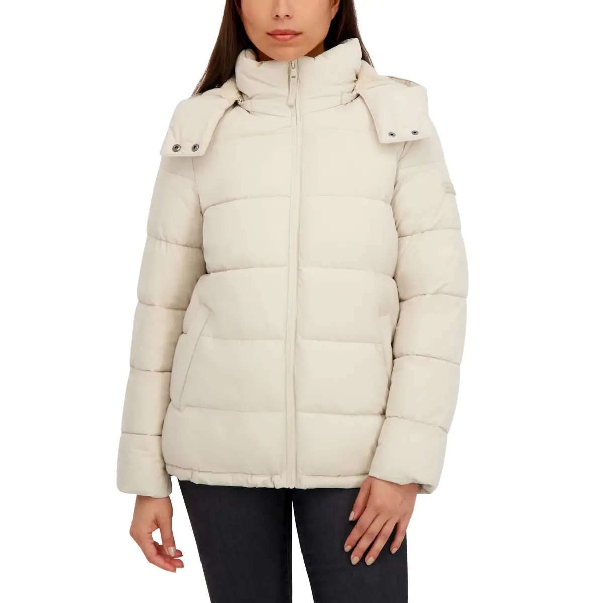 HFX Women's Stretch Removable Hood Puffer Jacket, Bone, X-Large | Cold-Weather Versatility with Recycled Insulation - main product image