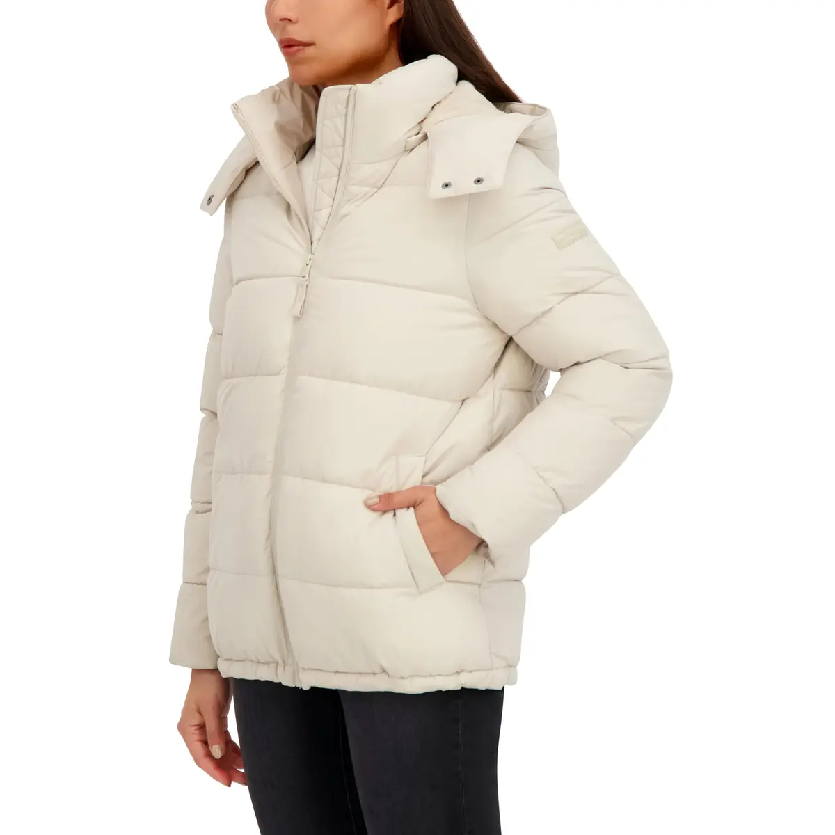 HFX Women's Stretch Removable Hood Puffer Jacket, Bone, X-Large | Cold-Weather Versatility with Recycled Insulation - view 2