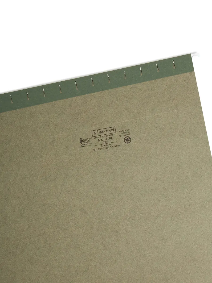 Smead Hanging File Folders Legal Size Standard Green 25 per Box (Pack of 5) | Made in USA with Recycled Content - view 3